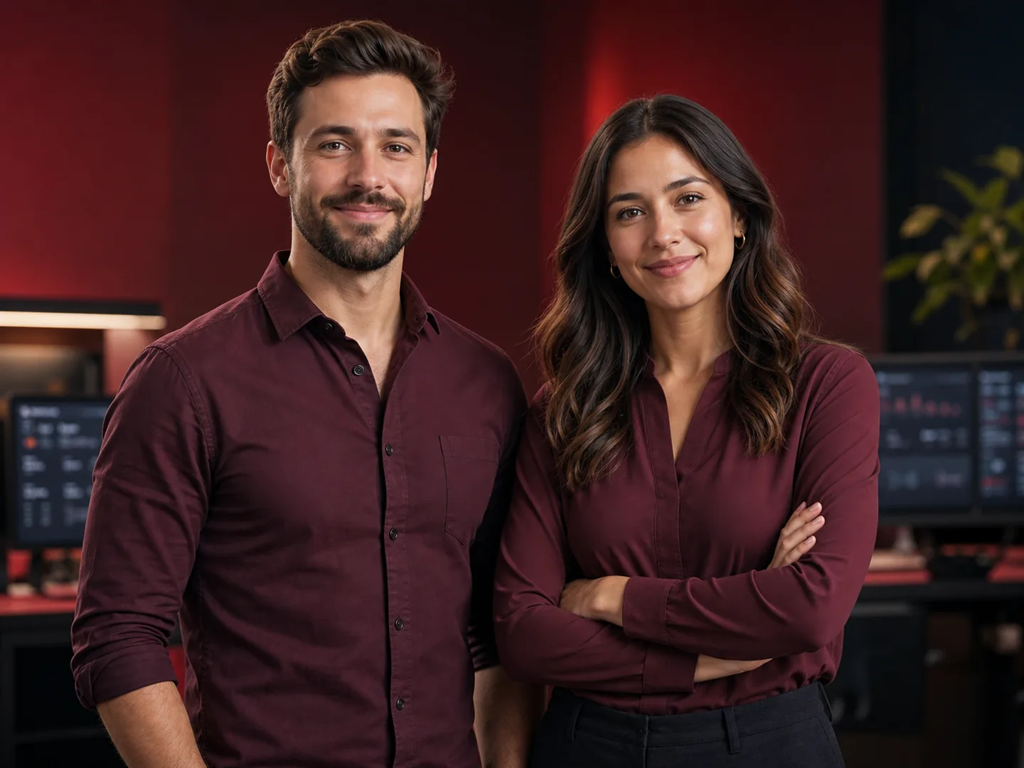 AI-generated Daniel and Mira customer success team portrait